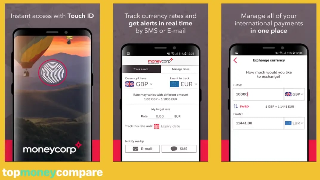 moneycorp's app screenshots