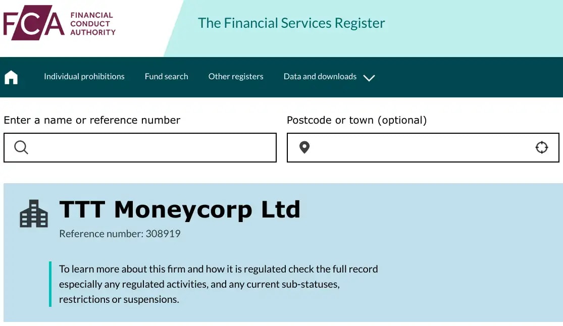 moneycorp FCA registeration