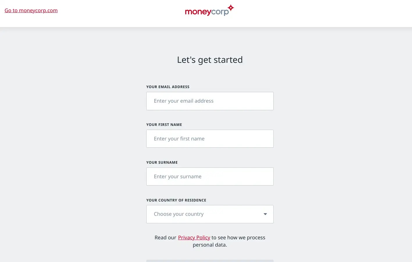 moneycorp's sign up process