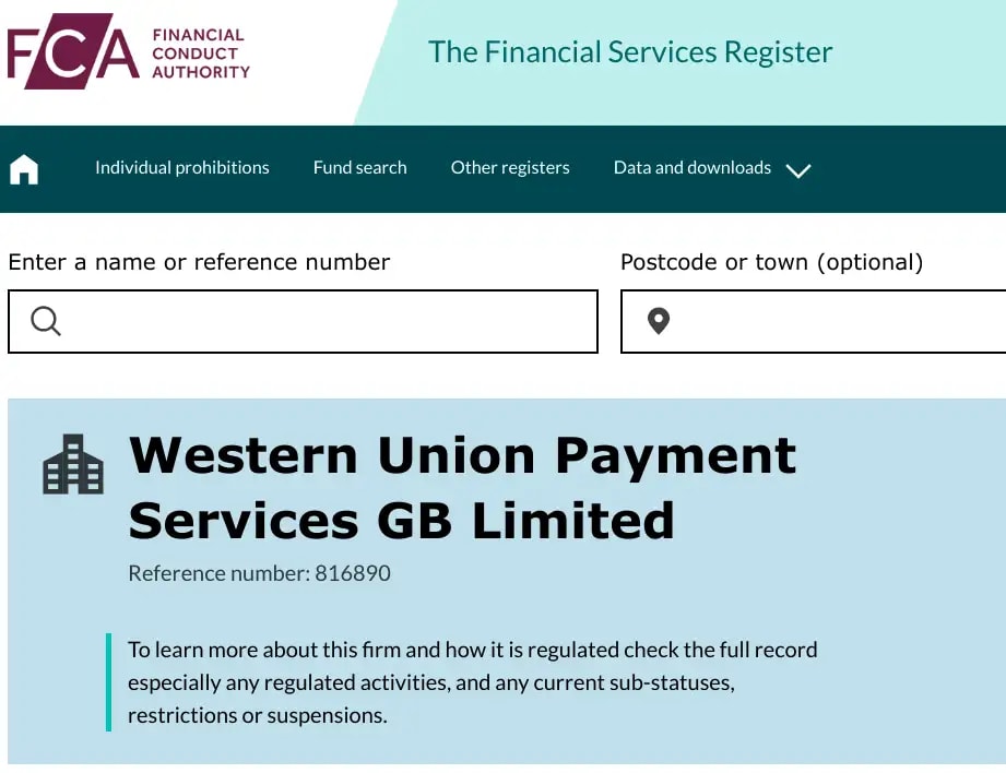 Western Union is regulated by the FCA