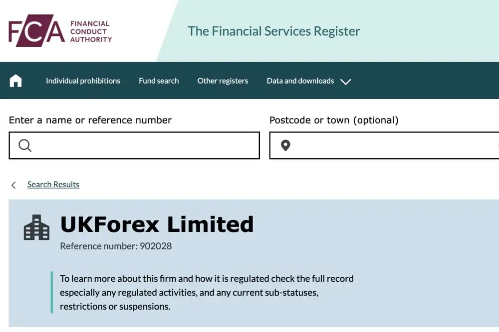 UKForex Limited on the FCA register