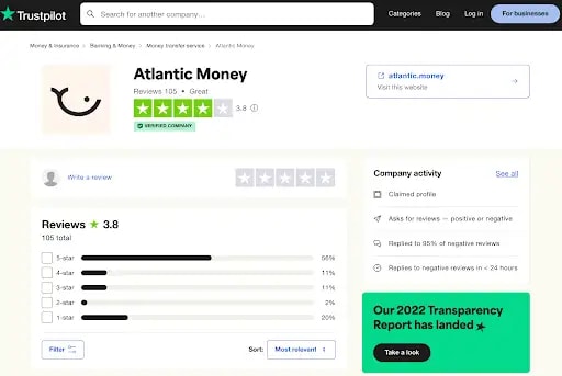 Atlantic Money on TrustPilot