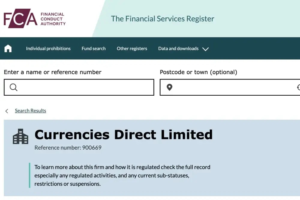 Currencies Direct on the FCA website.