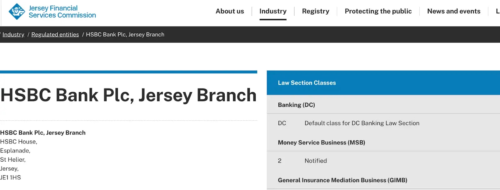 HSBC is regulated by the Jersey Financial Services Commission