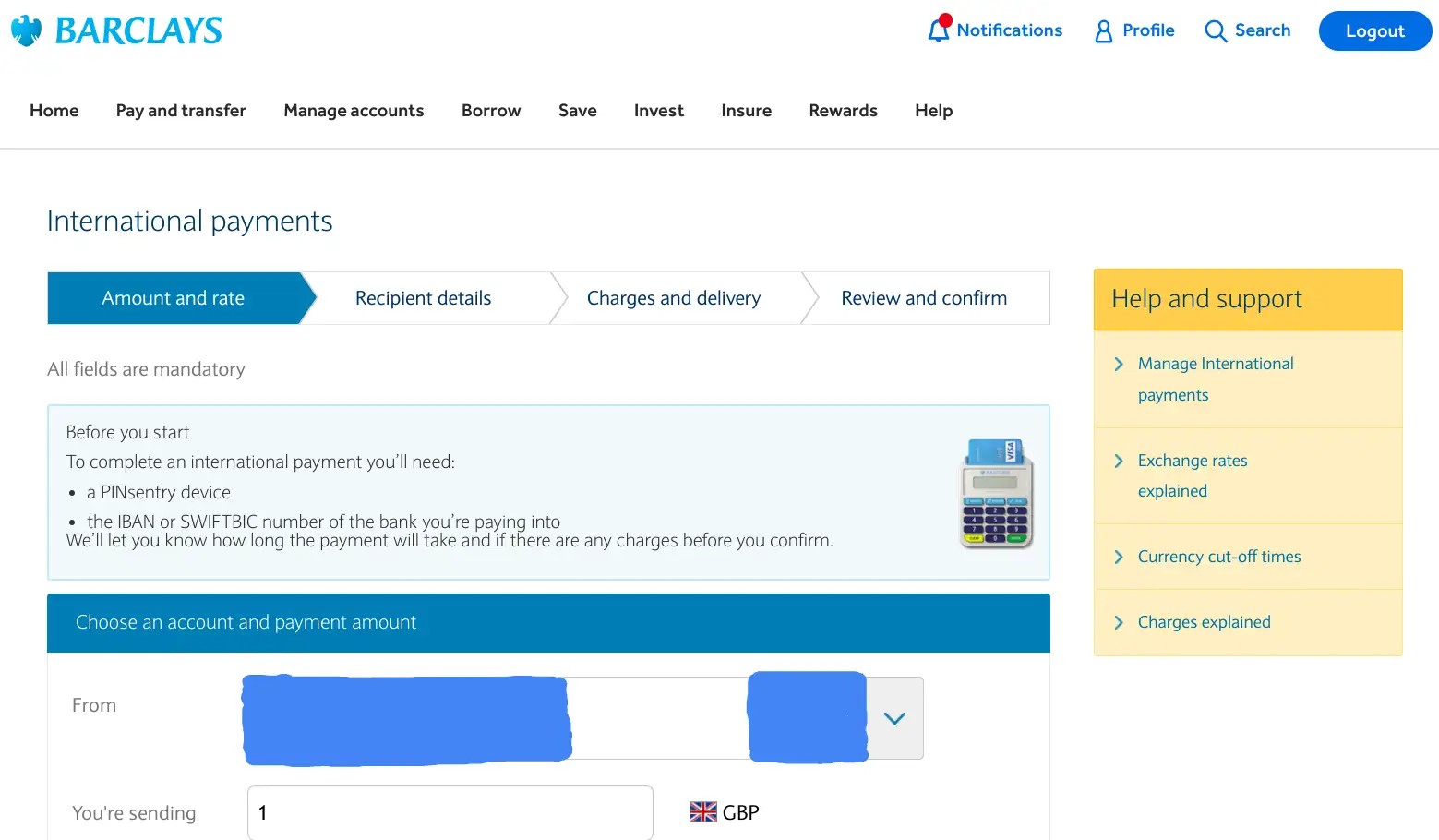 Barclays online payments screenshot