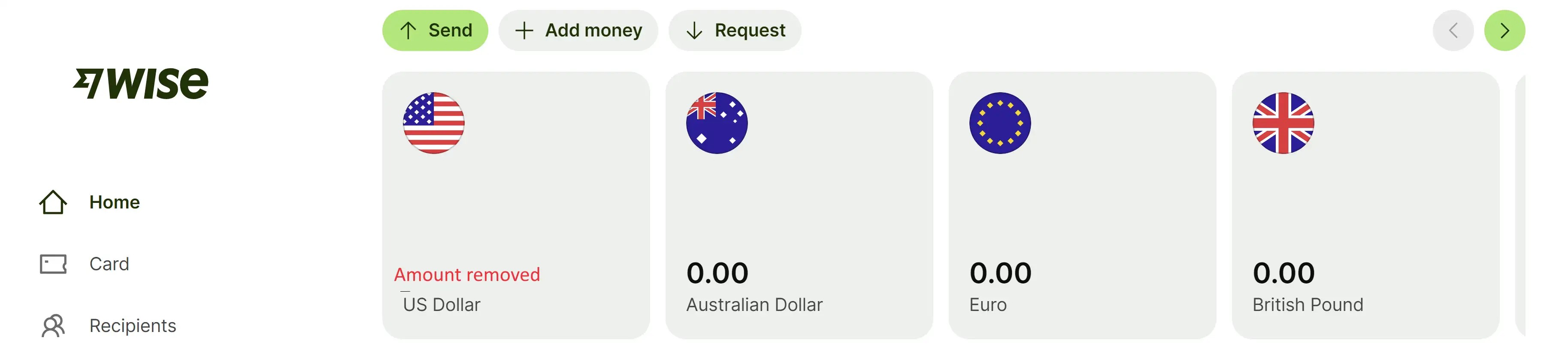 Wise Multi-Currency Account View